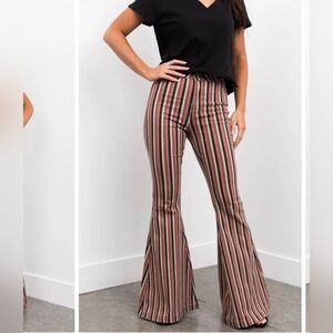 Kancan Striped Super Flares Rose Taupe Black sz 15/31 runs big High Rise